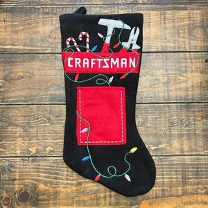 CRAFTSMAN Embroidered Christmas Stocking  Black Felt Tools Lights Pocket